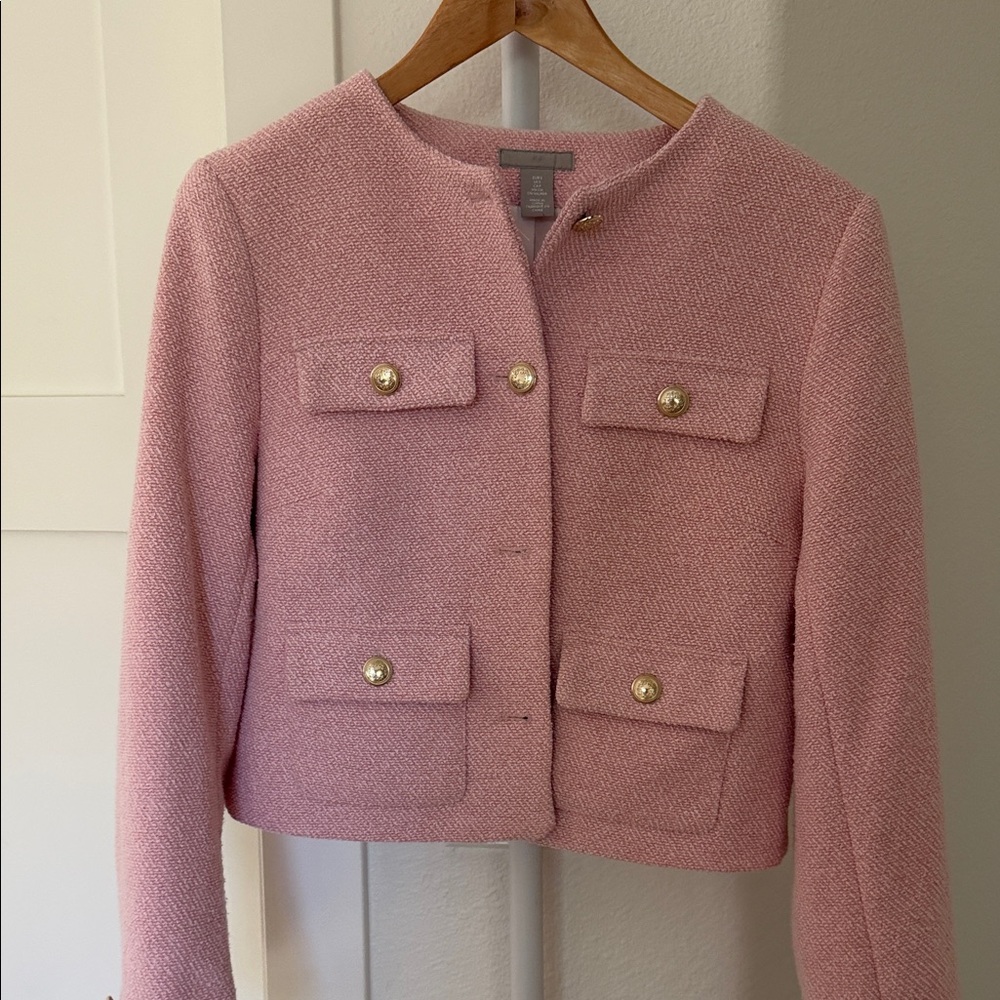 H&M Pink Tweed Lady Jacket with Gold Buttons